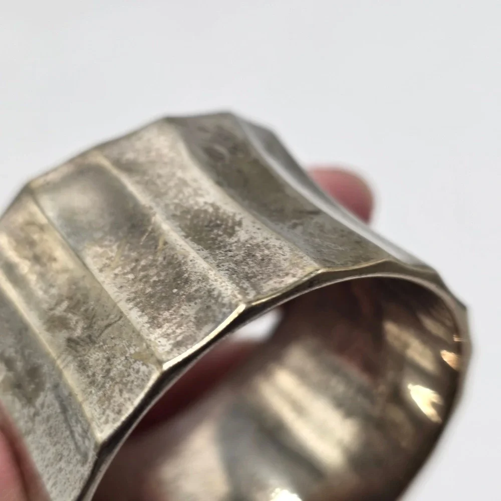 Napkin Ring Silver Plated Ribbed Vintage Mid Century Table Decor Patina